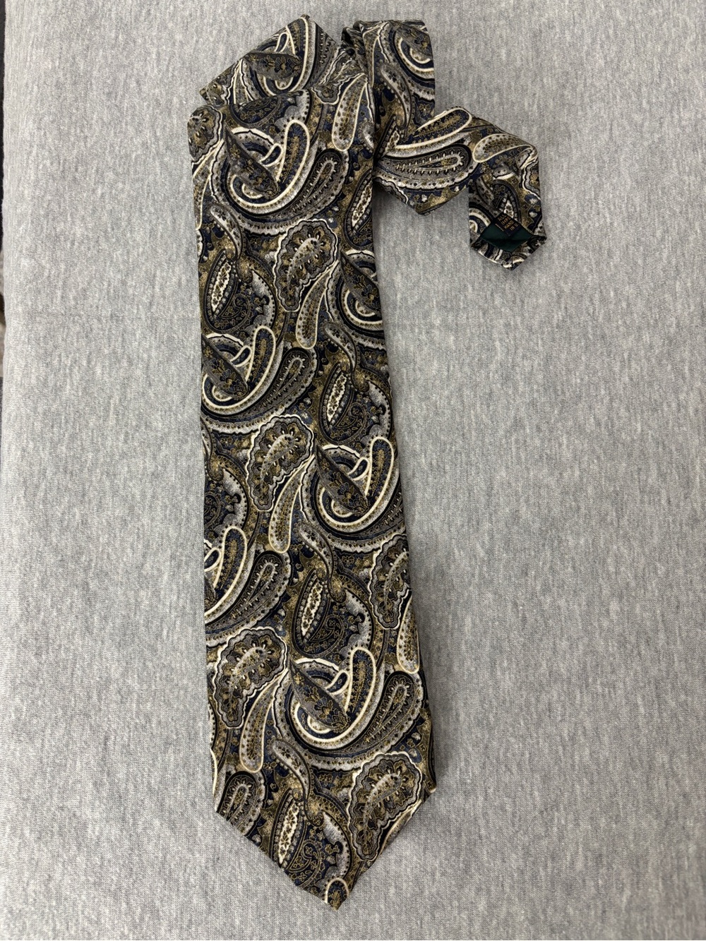 XMI Platinum Mens Silk Tie Olive Green Gold Paisley Classic Luxury Necktie